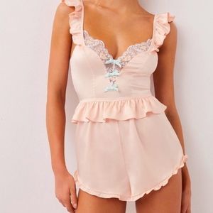 For Love and Lemons for Victoria's Secret S Peach Lace Detailed Romper